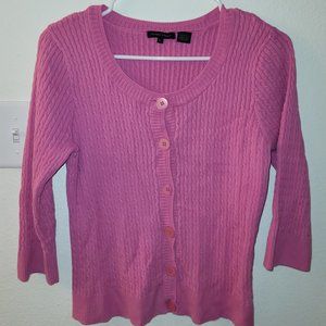Jeanne Pierre- size large- scoop neck barbie pink- button up 3/4 sleeve